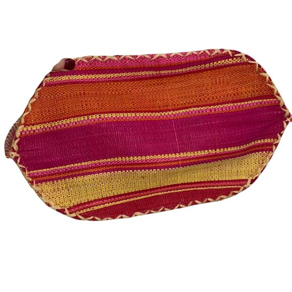 Madagascar raffia Desert sun yellow orange stripe tote bag - Picture 4 of 6